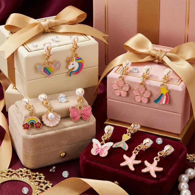 PASEMM 12 Pairs Kids Clip-on Earrings - Cute Unicorn Designs, Non-Pierced Dress Up Alloy Jewelry for 4-12 Year Old Girls Birthday Christmas Valentine's Day Holiday Gifts,Party favors Kids Toys - Image 3