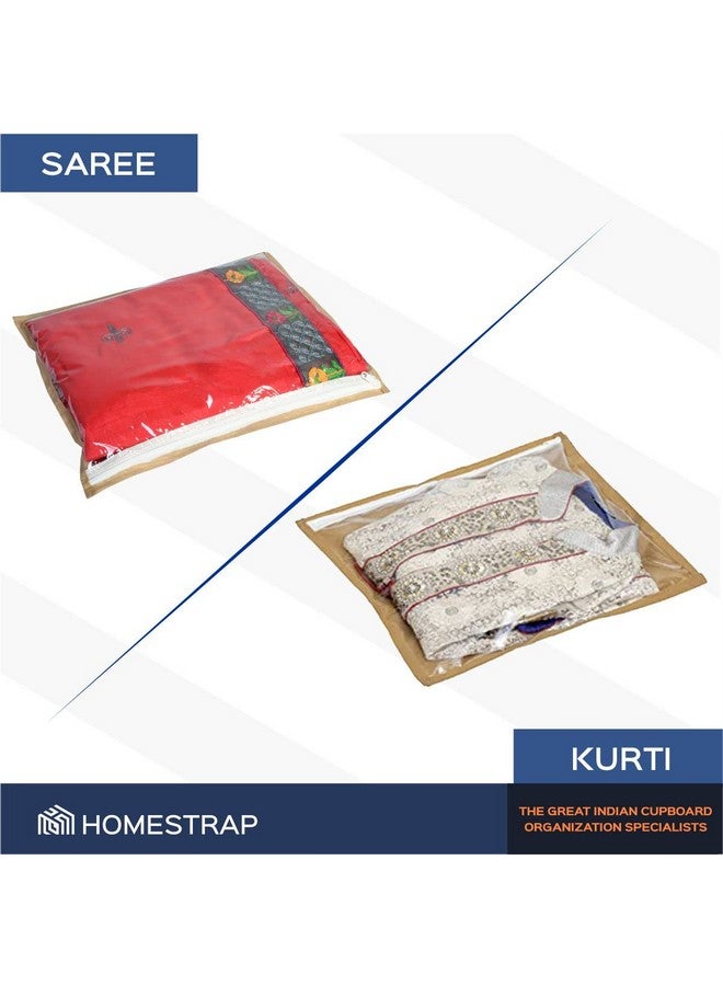 HomeStrap مجموعة هومستراپ من 12 غلاف ساري فردي | قمة شفافة، قابلة للطي وإغلاق بسحاب | حقيبة تخزين الملابس ومنظم خزانة | منظمات مقاومة للغبار والرطوبة | بيج - Image 5