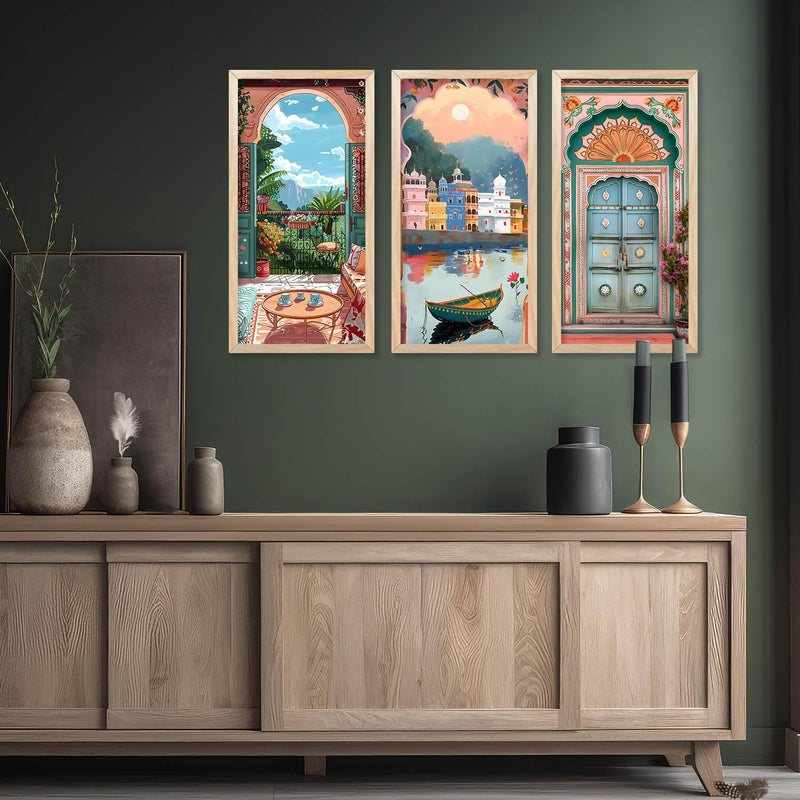 walllane Painting for Home Decoration |Traditional Indian Art Pichwai Wall Décor Paintings | Traditional Indian Art Pichwai Wall Décor Paintings Set of 3 (10X19 INCH, C) - Image 5