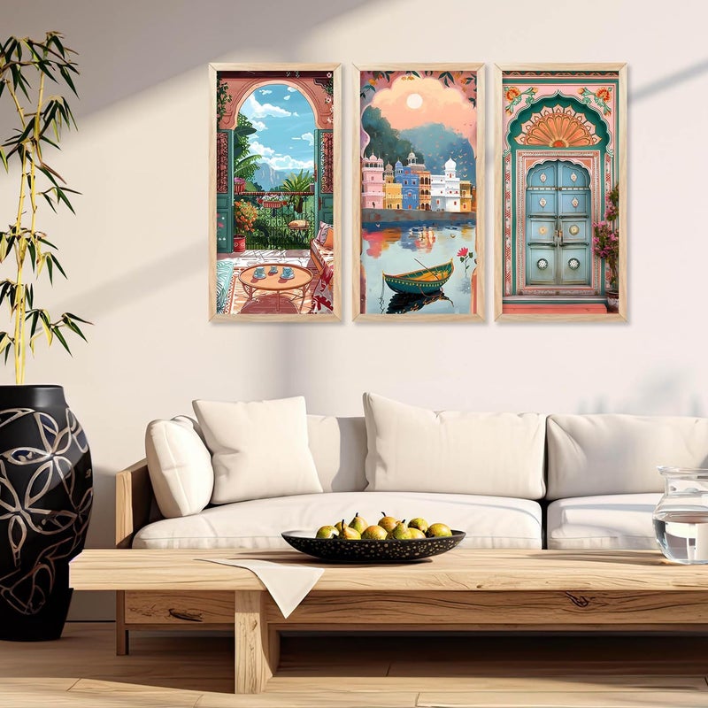 walllane Painting for Home Decoration |Traditional Indian Art Pichwai Wall Décor Paintings | Traditional Indian Art Pichwai Wall Décor Paintings Set of 3 (10X19 INCH, C) - Image 3