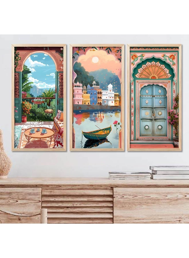 walllane Painting for Home Decoration |Traditional Indian Art Pichwai Wall Décor Paintings | Traditional Indian Art Pichwai Wall Décor Paintings Set of 3 (10X19 INCH, C) - Image 1