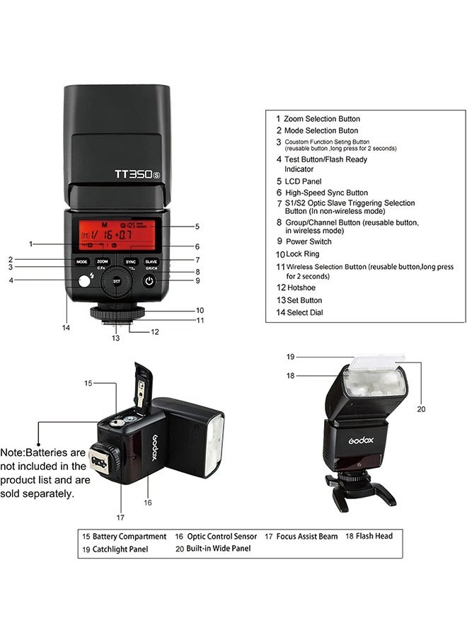 جودوكس - Godox TT350S فلاش Speedlite لكاميرا سوني، 2.4G لاسلكي GN36 1/8000s HSS TTL فلاش كاميرا متوافق مع كاميرا Sony A7 A7R A7S A7-II A7-III A7R-II A7R-III A7S-II A6300 A6000 إلخ - Image 1