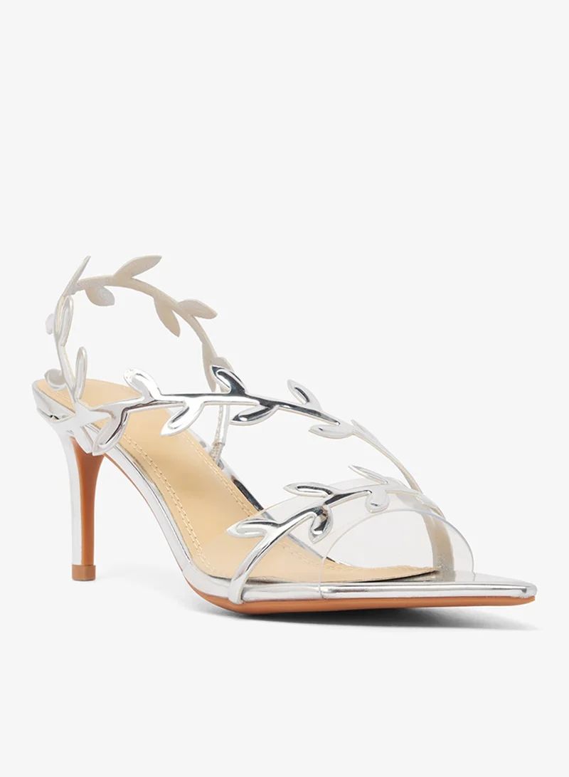 Ella Limited Edition Silver Leaf Detail Kitten Heel Sandals for Women | Best Price UAE