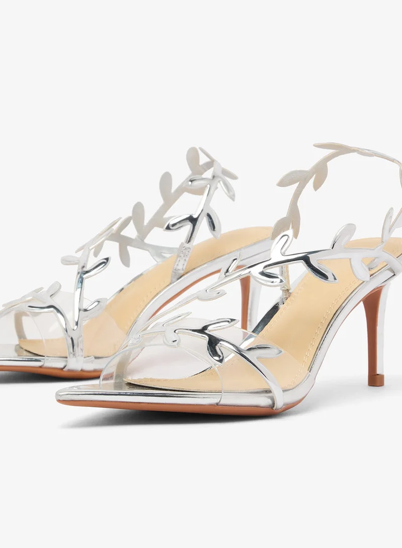 Ella Limited Edition Silver Leaf Detail Kitten Heel Sandals for Women | Best Price UAE