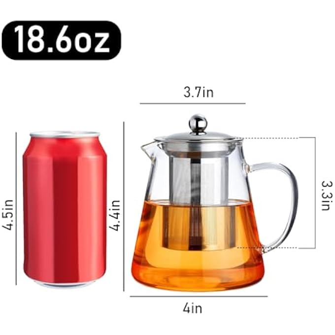 PARACITY Glass Teapot Stovetop With Borosilicate Clear Tea Kettle With Removable 188 Stainless Steel Infuser Teapot Blooming And Loose Leaf Tea Maker Tea Brewer For Camping Travel 550Ml - Image 3