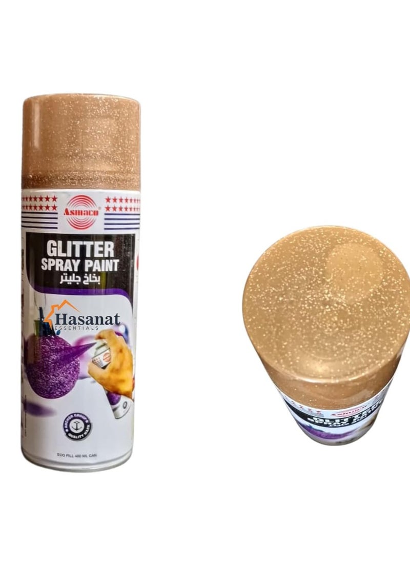 HASANAT ESSENTIALS Hasanat Essentials Asmaco Glitter Spray Paint Intense Shimmer Finish Multi Surface Sparkling Scrapbooking DIY Decorations Interior Use 400ML Various Colors (Brown) 
