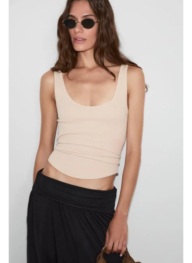 Ethiquet ORYA Women's Organic Cotton Soft and Stretchable Fabric Scoop Neck Beige Tank Top.