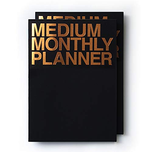 JSTORY Medium Monthly Planner Lays Flat Undated Year Round Flexible Cover 14 Sheets x 2 Black Gold - Image 1