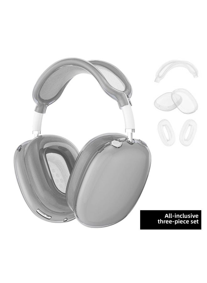 Generic - Applicable To Apple Air Pods Max Bluetooth Wireless Headset Transparent Soft Shell Headset Transparent Protective Cover-Color:Grey/Full Set Of Three Pieces-Model:air Pods Max Bag With White Pearl - Image 1