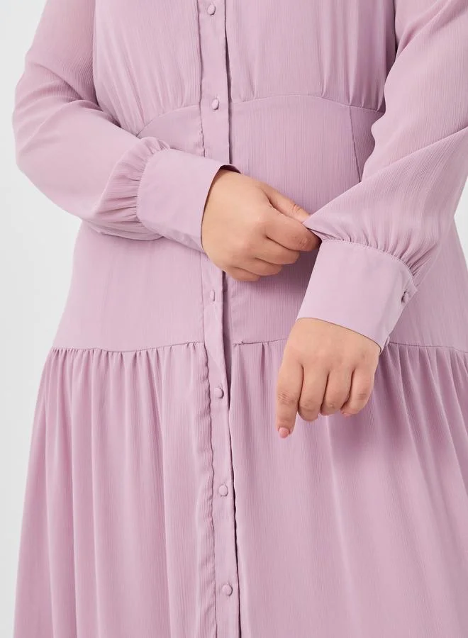 Styli Plus Size Solid Balloon Sleeves Shirt Maxi Dress