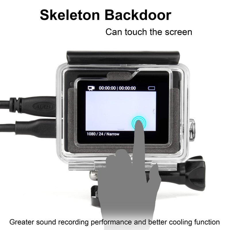 SOONSUN حافظة هيكل عظمى مفتوحة من SOONSUN لجهاز GoPro Hero 3/3+/4 باللون الأسود والفضي - شحن ولمس شاشة LCD دون إزالة الحافظة الواقية - Image 4