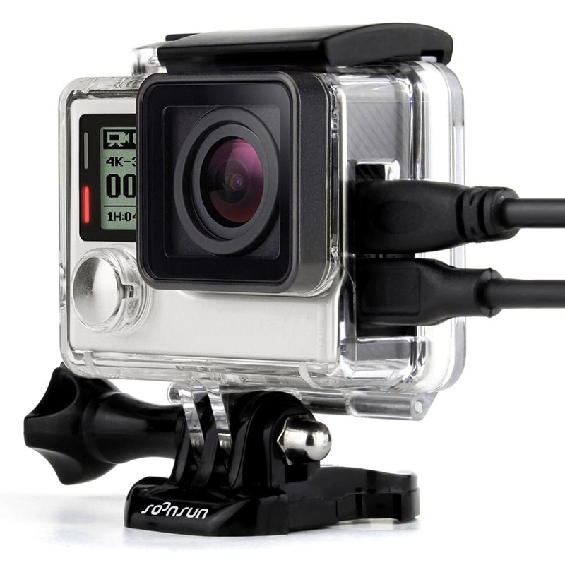 SOONSUN حافظة هيكل عظمى مفتوحة من SOONSUN لجهاز GoPro Hero 3/3+/4 باللون الأسود والفضي - شحن ولمس شاشة LCD دون إزالة الحافظة الواقية - Image 1