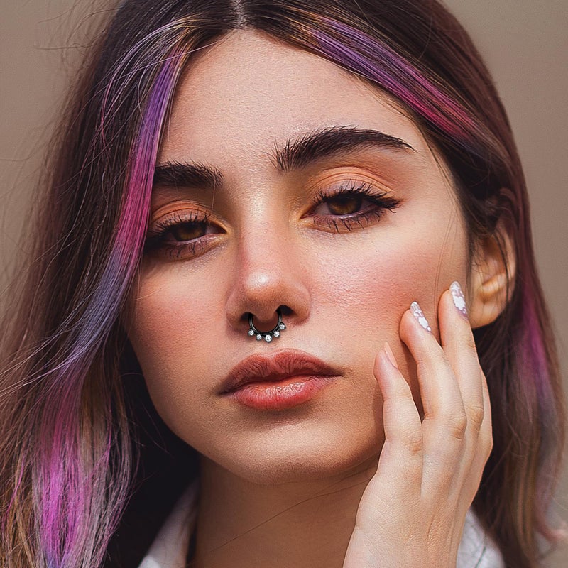 LOYALLOOK 8PCS 16G Septum Clicker Ring Stainless Steel CZ Opal Cartilage Helix Tragus Hoop Daith Earrings Nose Rings Hoop Hinged Segment Clicker Ring Piercing Jewelry Black Tone 8mm - Image 5