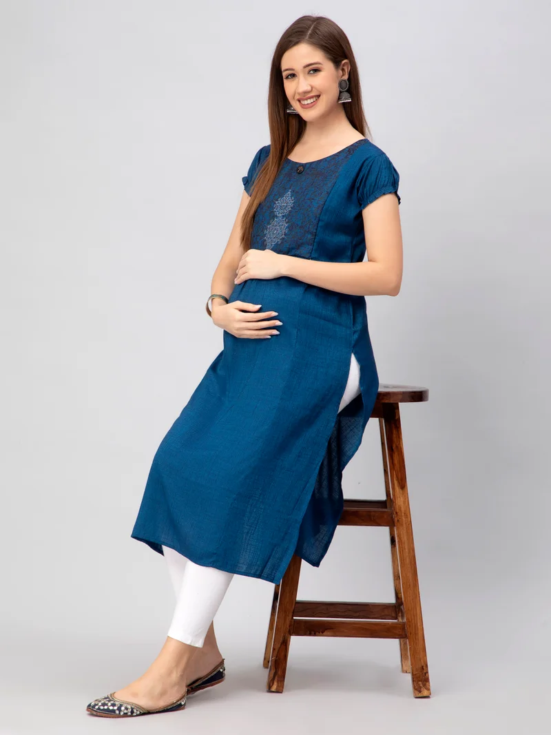 CEE 18 Women's Cotton Rayon Straight Maternity Feeding Kurti For Feeding with Zippers