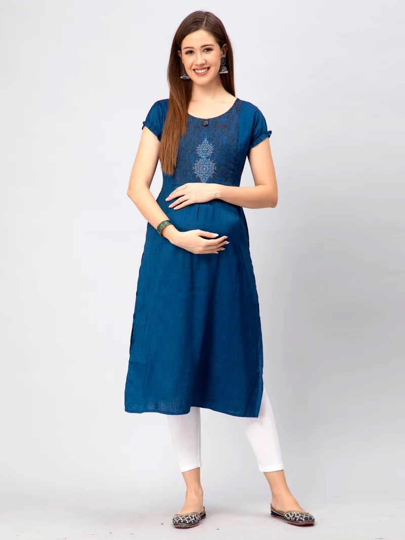CEE 18 Women's Cotton Rayon Straight Maternity Feeding Kurti For Feeding with Zippers