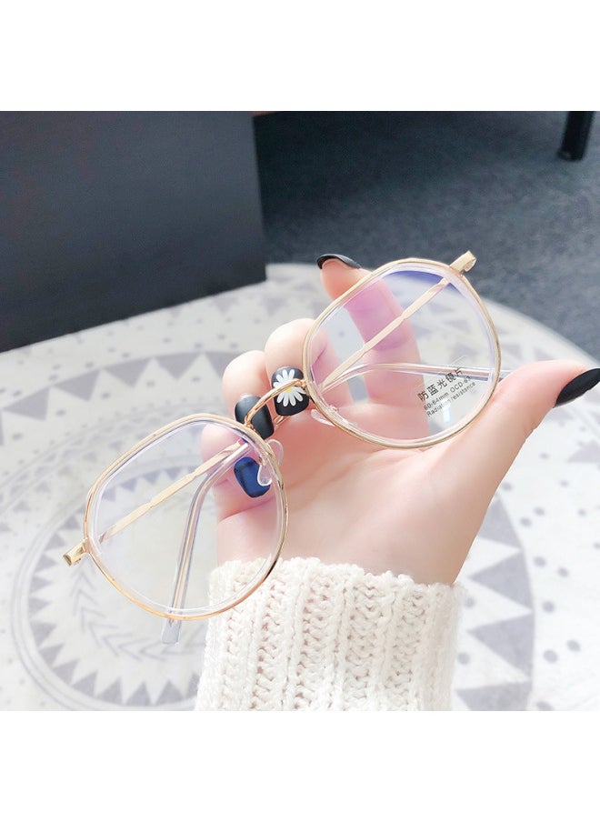 Generic Korean Style Fashionable Anti-blue Light Glasses Frame Small Red Book Personalized Men And Women Artistic Student Glasses Fashionable Myopia Wholesale-Color:Transparent Gray Golden Edge-empty Rack  - Image 3