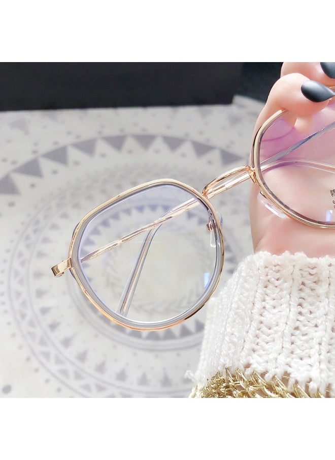 Generic Korean Style Fashionable Anti-blue Light Glasses Frame Small Red Book Personalized Men And Women Artistic Student Glasses Fashionable Myopia Wholesale-Color:Transparent Gray Golden Edge-empty Rack  - Image 5