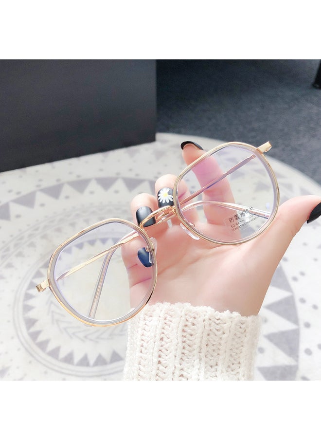 Generic Korean Style Fashionable Anti-blue Light Glasses Frame Small Red Book Personalized Men And Women Artistic Student Glasses Fashionable Myopia Wholesale-Color:Transparent Gray Golden Edge-empty Rack  - Image 1