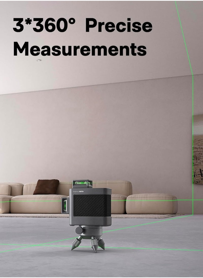 HOTO Laser Level Self-Leveling 3x360°, Green Laser Level Tool for Picture Hanging, Construction Work, 12 Straight Cross Lines, Remote Controller, Mini Tripod, IP54 Dustproof & Splashproof  - Image 2