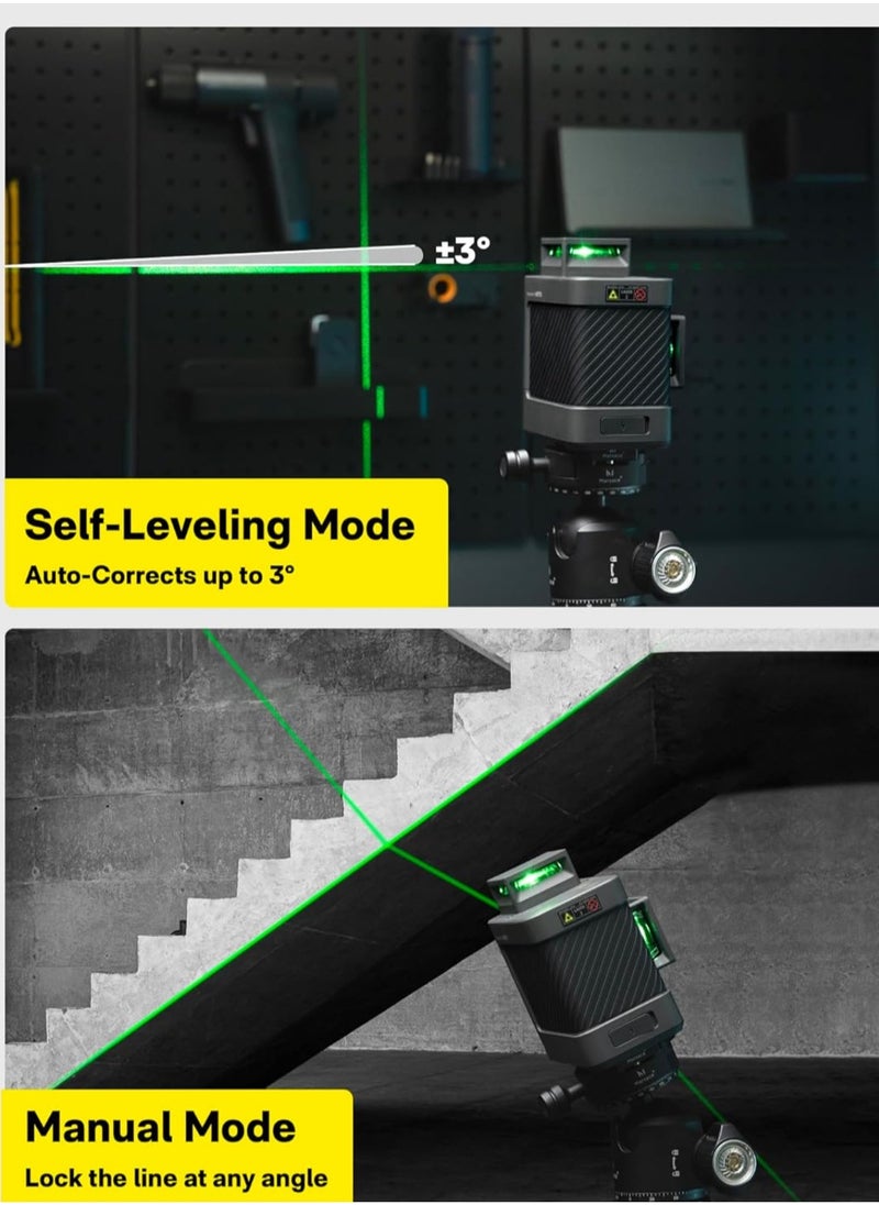 HOTO Laser Level Self-Leveling 3x360°, Green Laser Level Tool for Picture Hanging, Construction Work, 12 Straight Cross Lines, Remote Controller, Mini Tripod, IP54 Dustproof & Splashproof  - Image 3