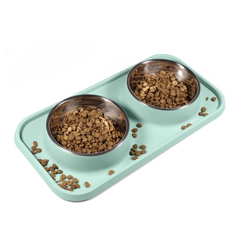 L.D.Dog Cat Food Bowls, Cat Bowls Non-Skid and Non-Spill Silicone Pads with PP Stand, Removable Stainless Steel Food and Water Dishes for Cats, Small Size Dogs - Image 1