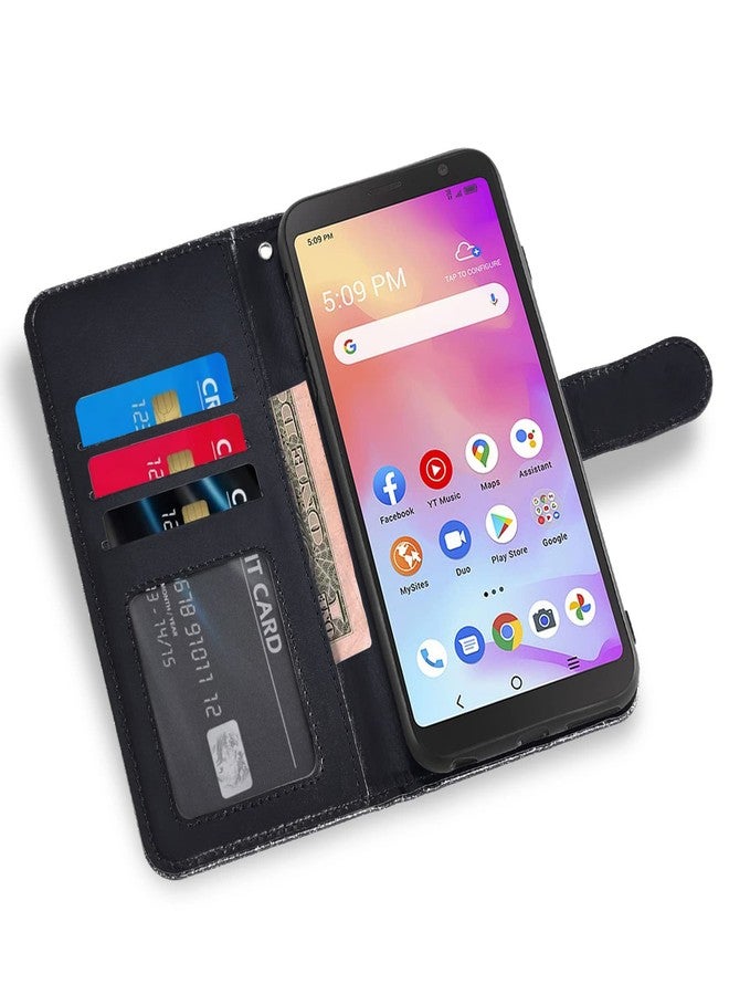 أسو ويش جراب هاتف Asuwish لهواتف Alcatel TCL A3 A509DL / A30 مع واقي شاشة وغطاء محفظة لامع وحامل بطاقات قابل للطي وفتحة مسند. ملحقات الهاتف TCLA3 TLC A 3 3A 509DL 30A 5102 مقاس 5.5 بوصة، أسود، مناسب للرجال والنساء - Image 3