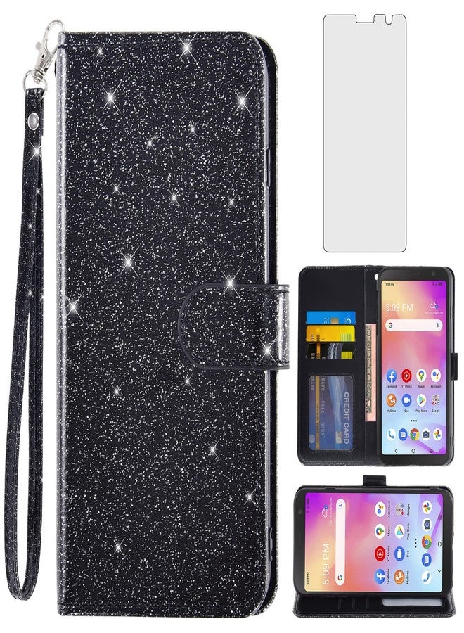 أسو ويش جراب هاتف Asuwish لهواتف Alcatel TCL A3 A509DL / A30 مع واقي شاشة وغطاء محفظة لامع وحامل بطاقات قابل للطي وفتحة مسند. ملحقات الهاتف TCLA3 TLC A 3 3A 509DL 30A 5102 مقاس 5.5 بوصة، أسود، مناسب للرجال والنساء - Image 1