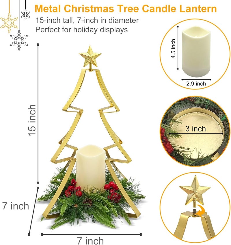 SUNNYPARK Christmas Table Centerpiece Decorations, Metal Christmas Tree Candle Holder with Battery Operated Candle Light Artificial Red Berries Pinecones Xmas Decor for Home Farmhouse Party - Image 3