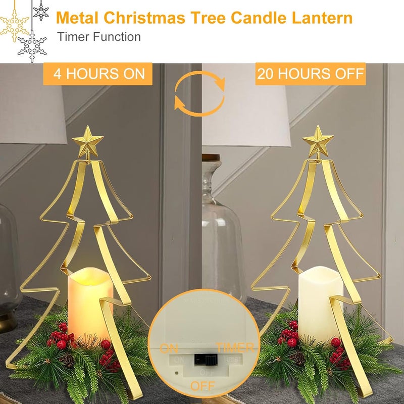SUNNYPARK Christmas Table Centerpiece Decorations, Metal Christmas Tree Candle Holder with Battery Operated Candle Light Artificial Red Berries Pinecones Xmas Decor for Home Farmhouse Party - Image 5