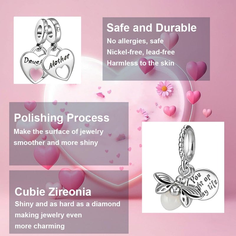Acrobious 9PCS European Charms Beads Pendant For Bracelet, Charms DIY Bracelets Necklace Jewellery Gift for Birthday Valentine's Day Party Christmas Mother's Day Gold Heart Butterfly Flower firefly balloon Tree of Life - Image 5
