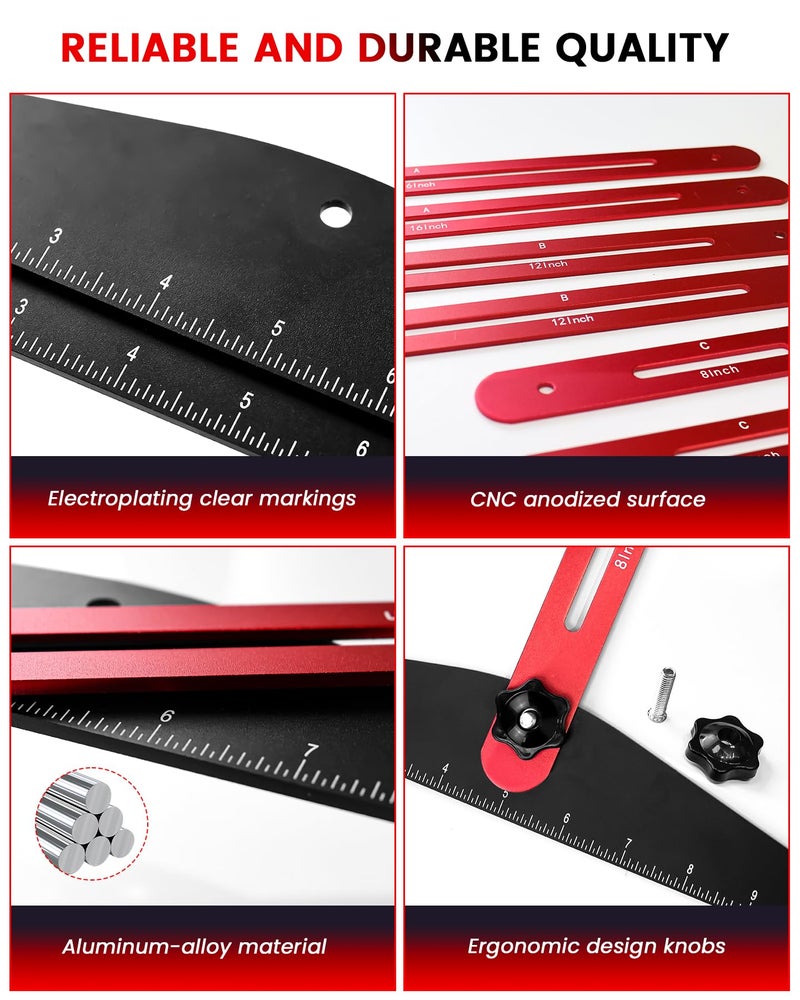 TANYO Stair Tread Template Tool, 8" to 60" Aluminum Stair Tread Jig for Accurately Measuring Angle, Length & Depth. Precision Stair Gauge Measuring Tool for Stairs, Floor, Cabinets - Image 4