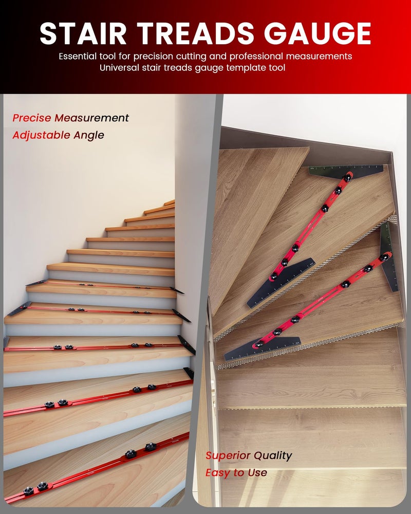 TANYO Stair Tread Template Tool, 8" to 60" Aluminum Stair Tread Jig for Accurately Measuring Angle, Length & Depth. Precision Stair Gauge Measuring Tool for Stairs, Floor, Cabinets - Image 5