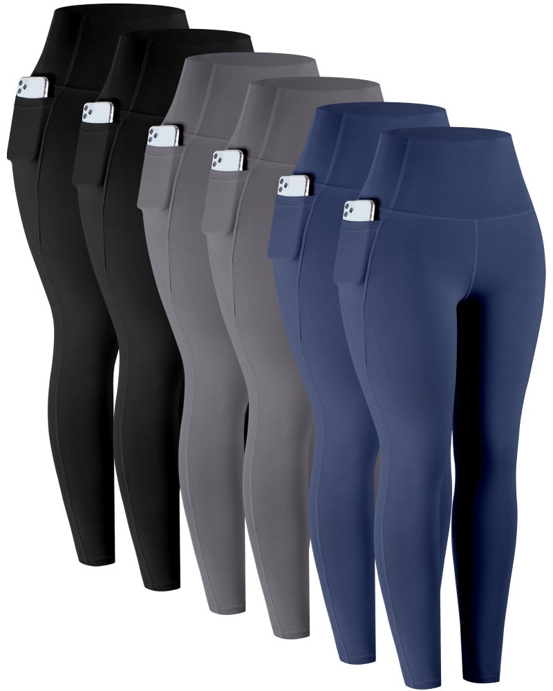 LZYVOO Leggings with Pockets for Women, 6 Packs Soft High Waisted Tummy Control Workout Yoga Pants(2Black2Gray2Navy-M) - Image 1