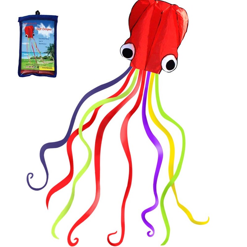 Hengda Kite Software Octopus Flyer Kite with Long Colorful Tail for Kids 31Inch Wide x 157Inch Long Large Red - Image 3