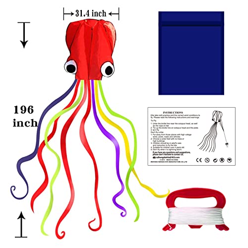 Hengda Kite Software Octopus Flyer Kite with Long Colorful Tail for Kids 31Inch Wide x 157Inch Long Large Red - Image 5
