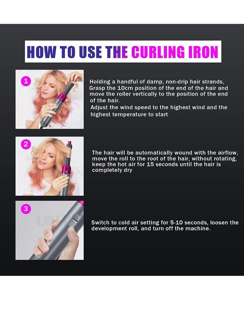 5 In 1 Hair Curler Rotating Hair Dryer Hair Straightener Comb Curling Brush 5 interchangeable barrels, 3 adjustable modes, 30S heating, - Image 5