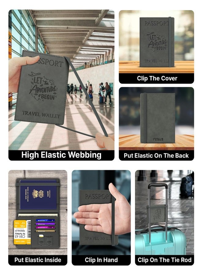 فيدوس حافظة جواز سفر فاخرة من الجلد الصناعي من فيدوس، مناسبة للرجال والنساء، مزودة بجيوب لبطاقات الائتمان/الخصم، وبطاقات الهوية، والعملات، وبطاقات الصعود إلى الطائرة، بالإضافة إلى منظم ملحقات السفر المزود بتقنية RFID. - Image 5