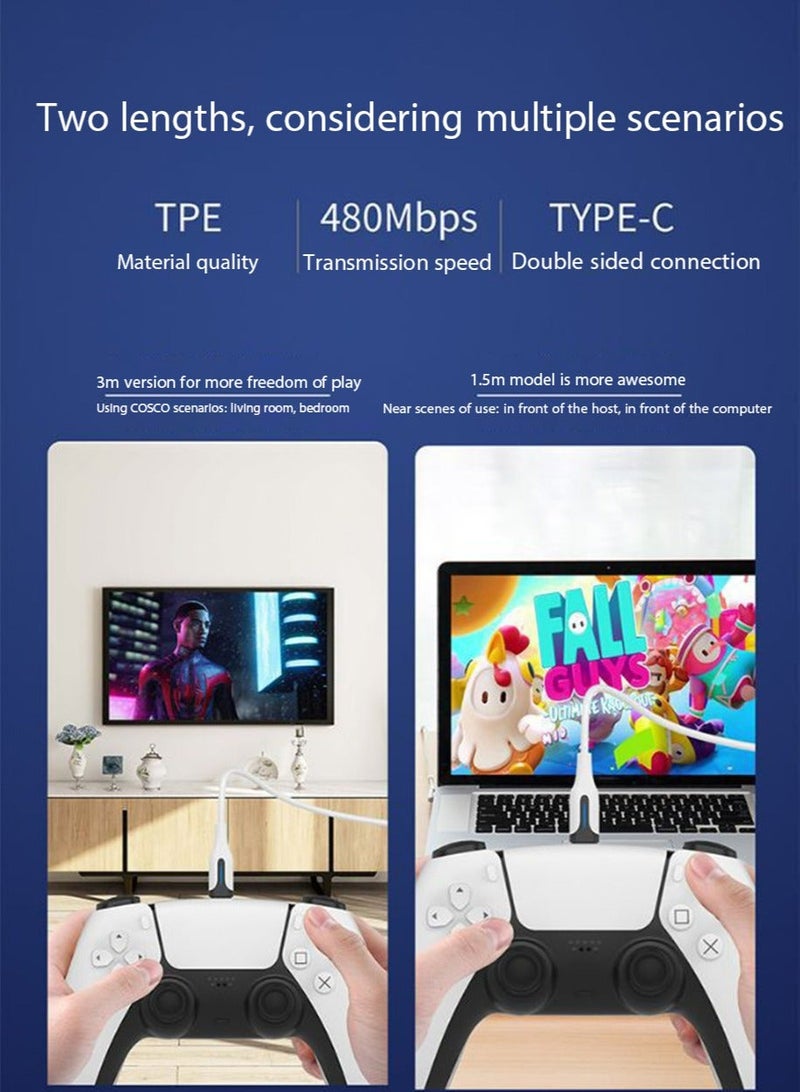 10ft PS5 تحكم شاحن شحن الحبل ، مع مؤشر LED ، نايلون مضفر الشحن السريع مزامنة البيانات الناقل التسلسلي العام ج الحبل ، سلسلة أجهزة إكس بوكس س / س تحكم ، تحكم PS5 dualsense - Image 3