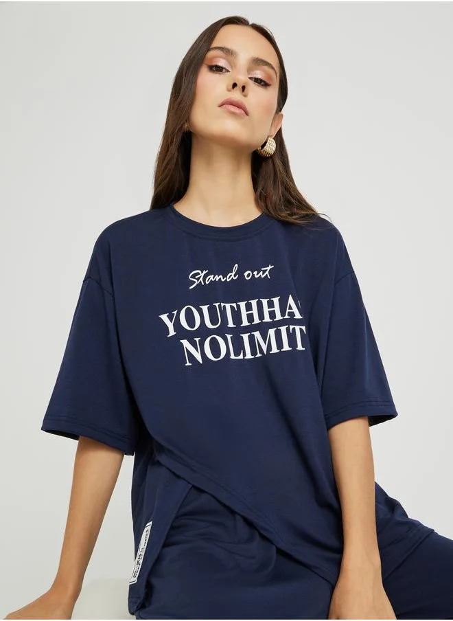 Take Two Take Two Slogan Printed Short Sleeve T-Shirt and Pants Co-Ords