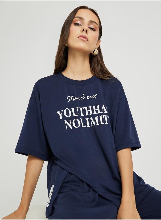 Take Two Take Two Slogan Printed Short Sleeve T-Shirt and Pants Co-Ords  - Image 1
