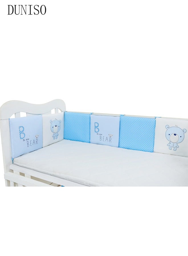 DUNISO طقم مكون من 6 قطع بنمط دب أزرق من القطن الخالص لحماية سرير الأطفال، واقي سرير الأطفال، للمواليد الجدد، 30*30 سم، أزرق - Image 5