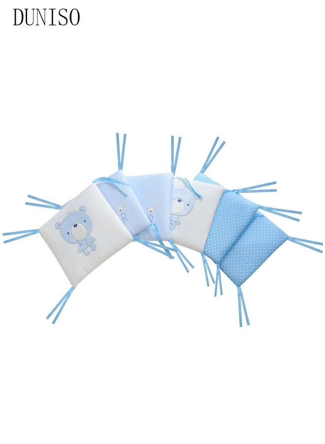 DUNISO طقم مكون من 6 قطع بنمط دب أزرق من القطن الخالص لحماية سرير الأطفال، واقي سرير الأطفال، للمواليد الجدد، 30*30 سم، أزرق - Image 2