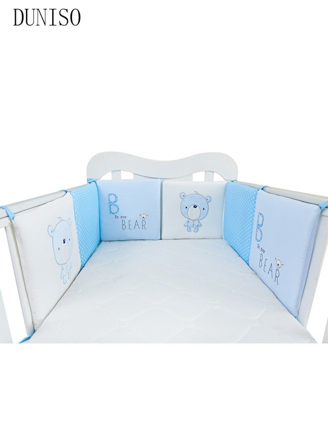 DUNISO طقم مكون من 6 قطع بنمط دب أزرق من القطن الخالص لحماية سرير الأطفال، واقي سرير الأطفال، للمواليد الجدد، 30*30 سم، أزرق - Image 1
