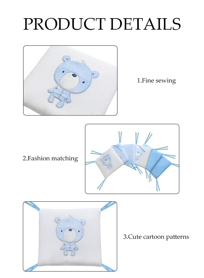 DUNISO طقم مكون من 6 قطع بنمط دب أزرق من القطن الخالص لحماية سرير الأطفال، واقي سرير الأطفال، للمواليد الجدد، 30*30 سم، أزرق - Image 4