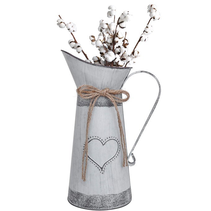 VINTAGE FRENCH PITCHER VASE GALVANIZED METAL RUSTIC VASES FOR DRIED FLOWERSFARMHOUSE DECORATIVE PITCHERS RUSTIC WATERING MILK JUG VASES FOR KITCHEN HOME FIREPLACE COUNTRY DECOR11H PITCHER