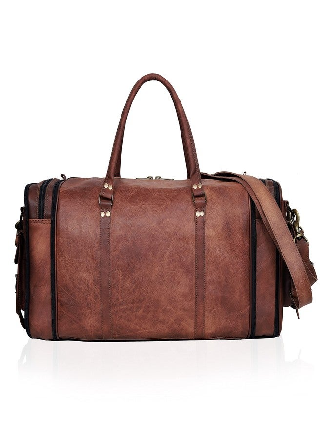 كويرو حقيبة سفر جلدية أصلية مقاس 24 بوصة، حقيبة سفر عتيقة مصنوعة يدويًا، حقائب أمتعة للرجال، حقيبة سفر محمولة لليلة واحدة، حقيبة متوسطة الحجم مناسبة لعطلات نهاية الأسبوع والرياضة للرجال والنساء - Image 5