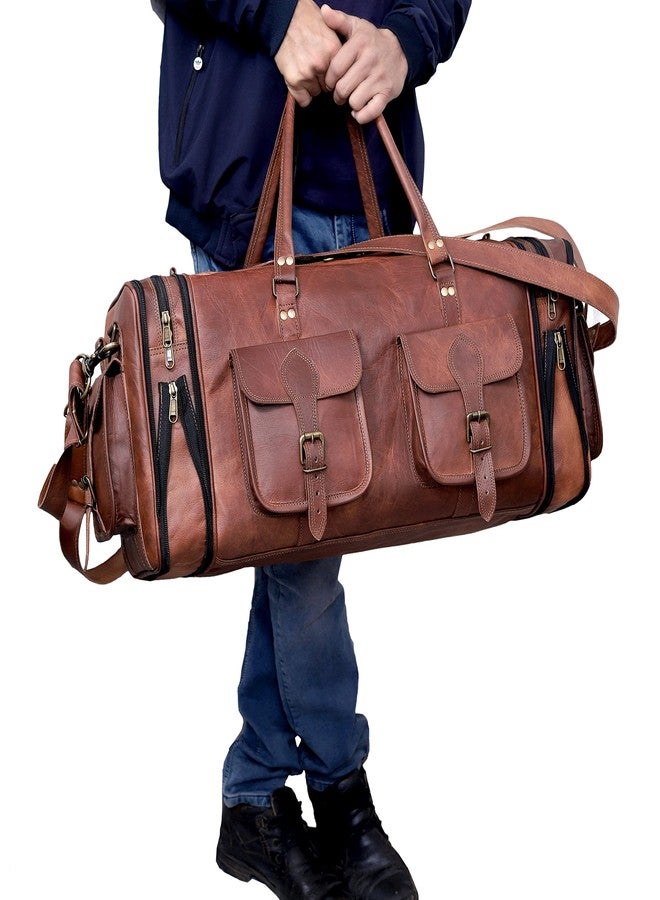 كويرو حقيبة سفر جلدية أصلية مقاس 24 بوصة، حقيبة سفر عتيقة مصنوعة يدويًا، حقائب أمتعة للرجال، حقيبة سفر محمولة لليلة واحدة، حقيبة متوسطة الحجم مناسبة لعطلات نهاية الأسبوع والرياضة للرجال والنساء - Image 4