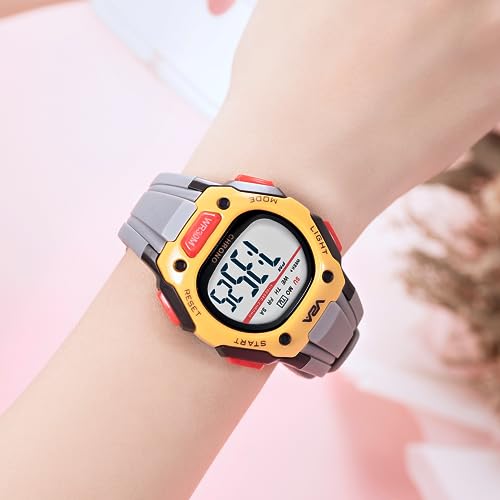 V2A Digital Resin Band Watch for Boys– Kids Between 4 to 14 Years of Age Multi-Functional 30 M Waterproof Digital Sports Resin Band Watches for Boys | (Yellow Case and Grey Band) - Image 3
