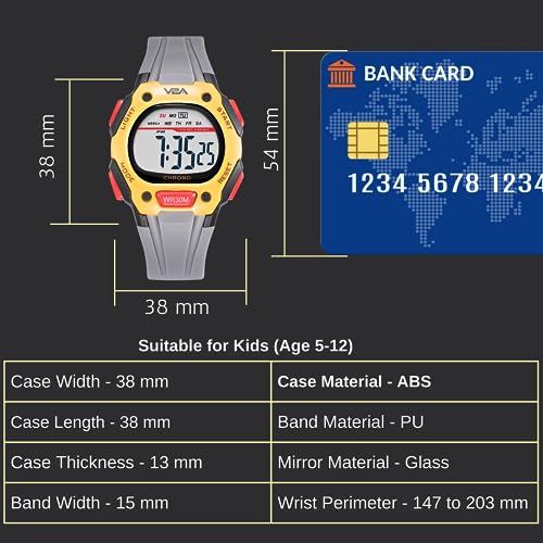 V2A Digital Resin Band Watch for Boys– Kids Between 4 to 14 Years of Age Multi-Functional 30 M Waterproof Digital Sports Resin Band Watches for Boys | (Yellow Case and Grey Band) - Image 4
