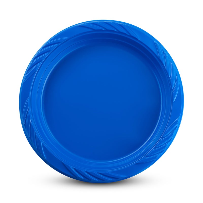 Munfix 100 Blue Plastic Plates Set - 9 Inch Plastic Dinner Plates  Disposable Plates Bulk Pack  Party Plates for BBQ  Picnic  Parties  Travel and Events  Microwavable Recyclable - Image 2
